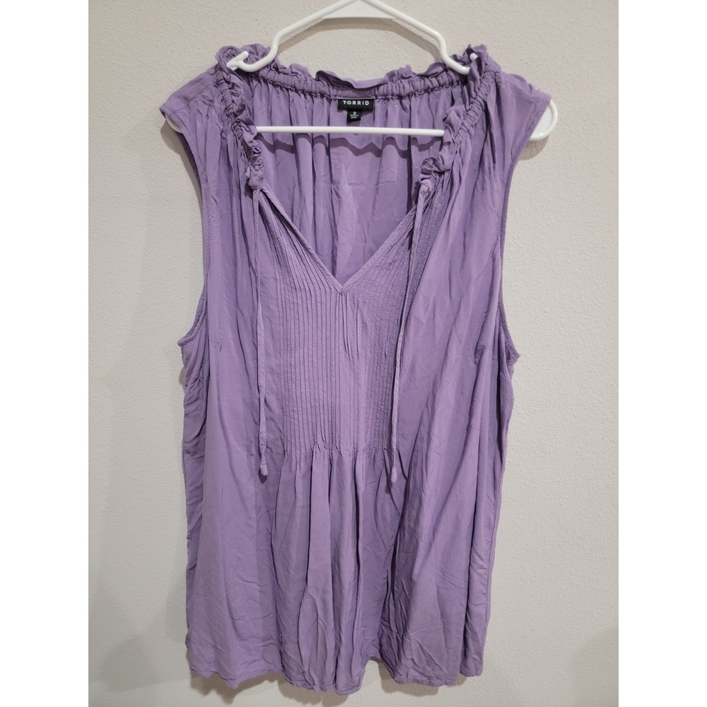 Torrid Top Lavender Challis Pintuck Tank Tie Neck Womens Plus Size 2 2X‎